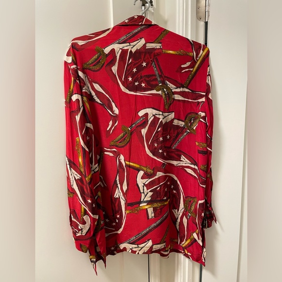 Jones New York Red Silk Blouse with White and Brown Prints - Picture 3 of 5